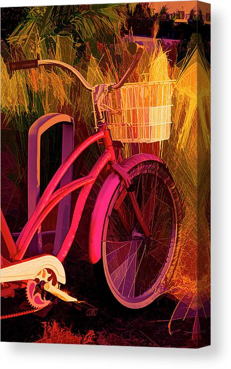 Florida Canvas Print featuring the photograph Pink Beach Bike Abstract by Debra and Dave Vanderlaan