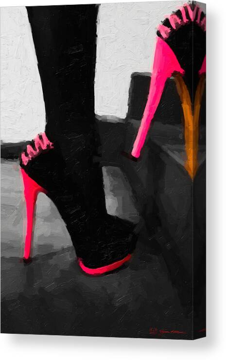 hey Canvas Print featuring the digital art Pink heels by Serge Averbukh