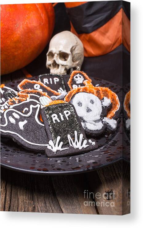 Chocolate Canvas Print featuring the photograph Plate of Halloween Sugar Cookies by Edward Fielding