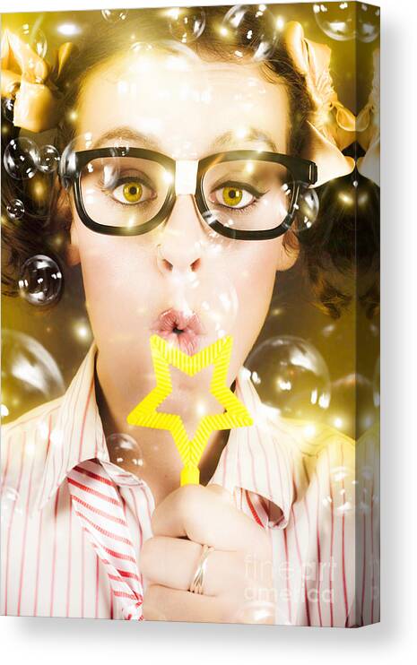 Entertainment Canvas Print featuring the photograph Pretty Geek Girl At Birthday Party Celebration by Jorgo Photography