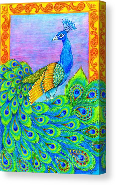 Peacock Canvas Print featuring the drawing Pretty Peacock by Rebecca Wang