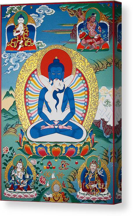 Thangka Canvas Print featuring the painting Primordial Buddha Kuntuzangpo by Sergey Noskov