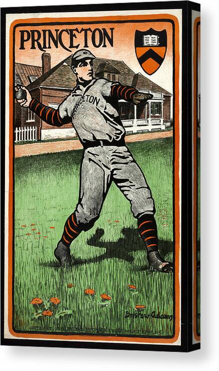 Princeton Canvas Print featuring the mixed media Princeton - Baseball - Bristo Adams - Vintage Sports Poster by Studio Grafiikka