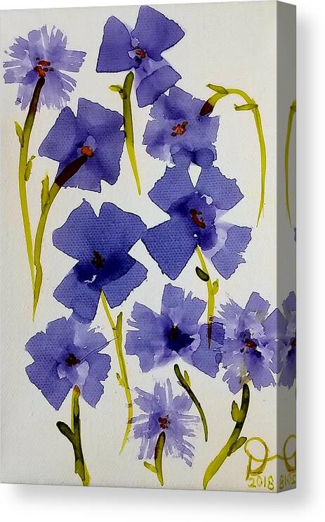 Abstract Purple Flowers Canvas Print featuring the painting Purple Flowers by Donna Perry