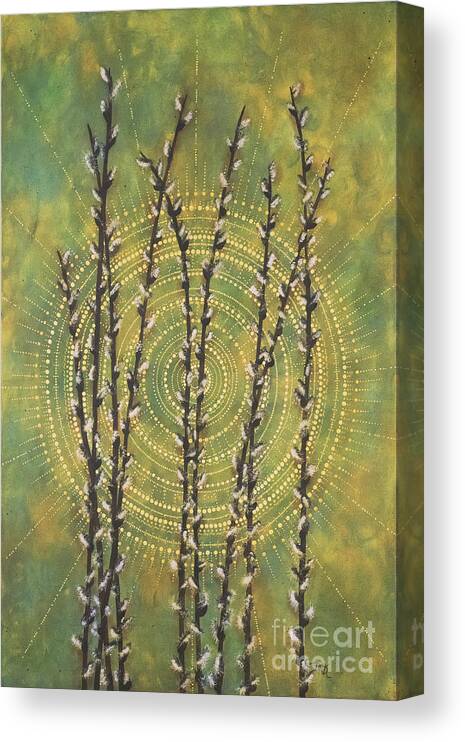 Pussy Willow Canvas Print featuring the painting Pussy Willow Mandala by Deborha Kerr