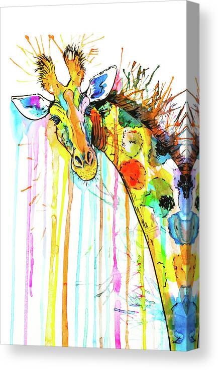 Giraffe Canvas Print featuring the painting Rainbow Giraffe by Zaira Dzhaubaeva