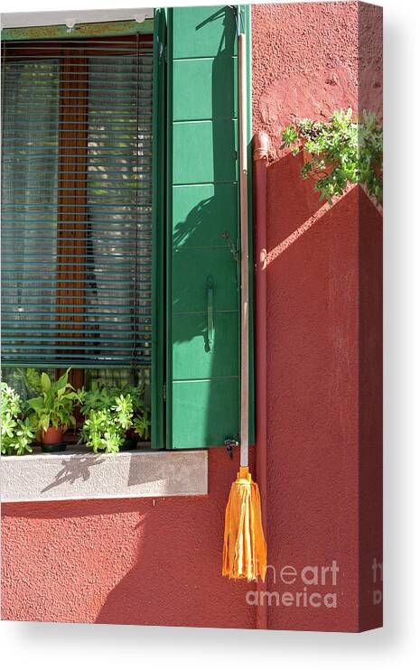 Window Canvas Print featuring the photograph Red and Green House on Burano by Heiko Koehrer-Wagner