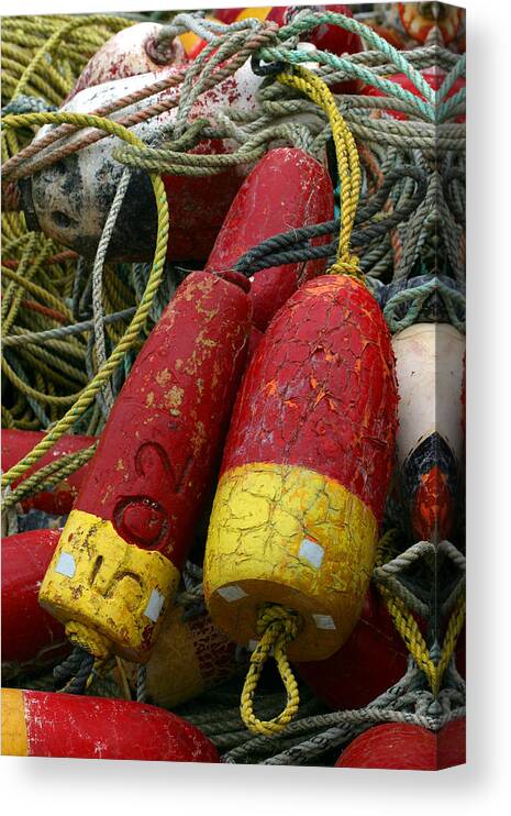 Fishing Canvas Print featuring the photograph Red and Yellow Buoys by Carol Leigh