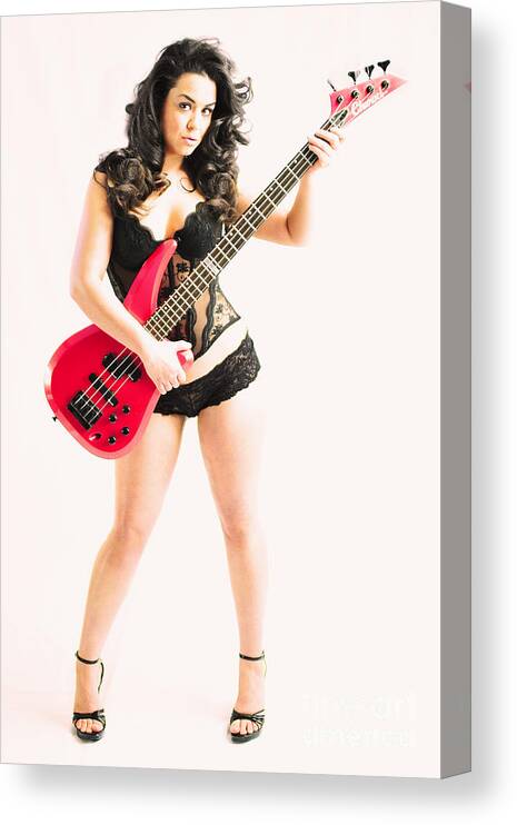 Red Canvas Print featuring the photograph Red bass guitar by Robert WK Clark