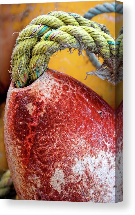 Red Canvas Print featuring the photograph Red Buoy Closeup by Carol Leigh