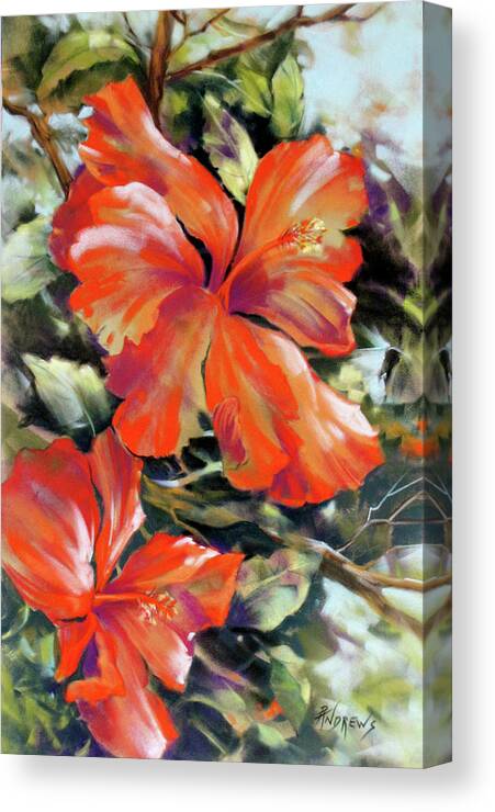 Flower Canvas Print featuring the painting Red Fire Hibiscus by Rae Andrews