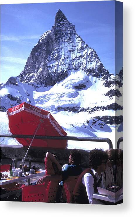 Sun Deck Canvas Print featuring the photograph Coca-Cola Umbrella at Matterhorn by Carl Purcell