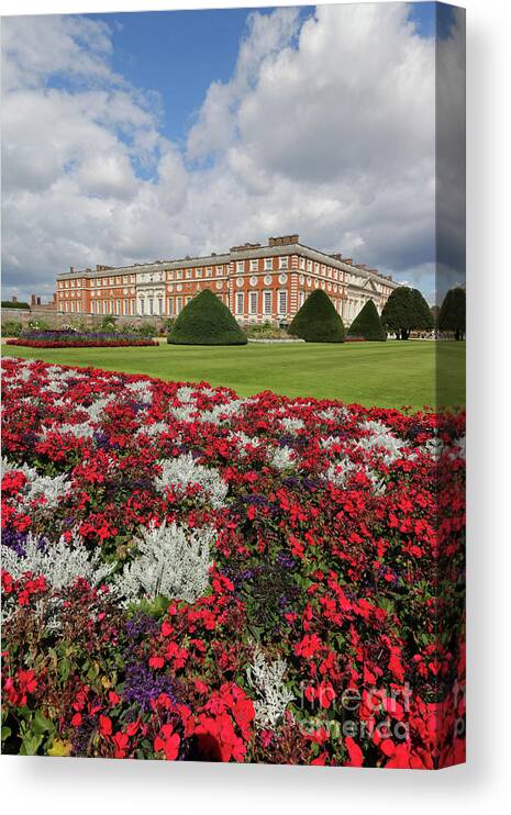 Red White And Blue At Hampton Court Flowers Garden Flower Palace Canvas Print featuring the photograph Red white and blue at Hampton Court by Julia Gavin