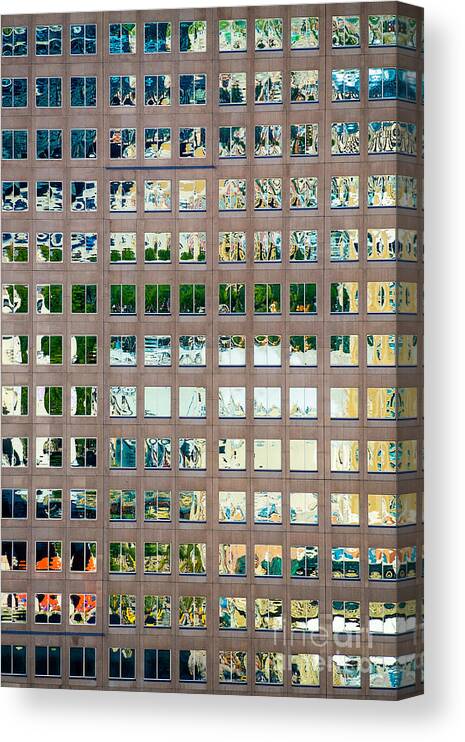 Canada Canvas Print featuring the photograph Reflections in Windows of Office Building by Bryan Mullennix