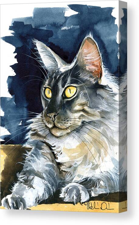 Maine Coon Painting Canvas Print featuring the painting Regina - Maine Coon Painting by Dora Hathazi Mendes