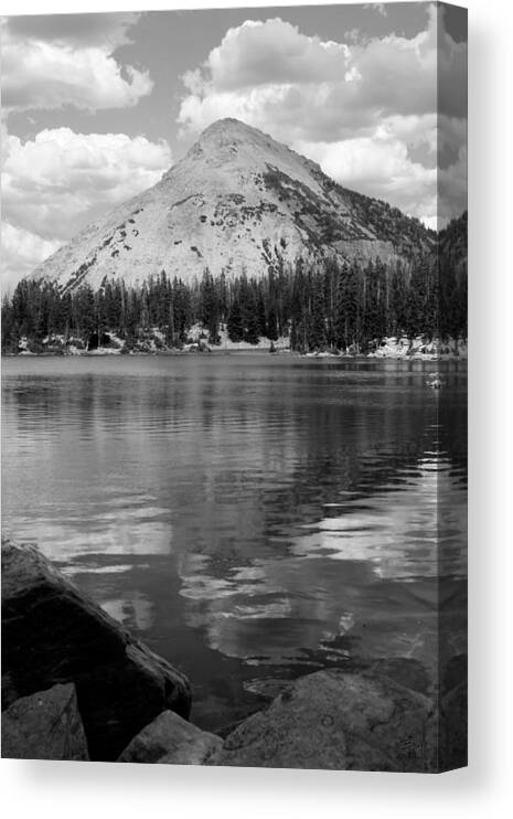 Water Canvas Print featuring the photograph Reids Peak Black and White by Brett Pelletier