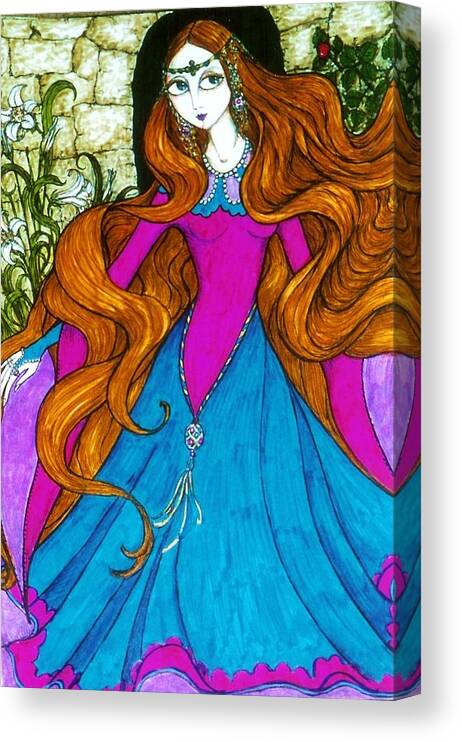 Fairy Tale Canvas Print featuring the drawing Repunzel by Rae Chichilnitsky