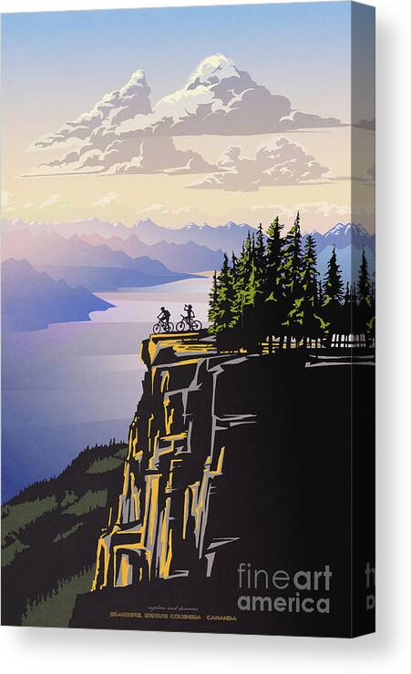 Cycling Canvas Print featuring the digital art Retro Beautiful BC Travel poster by Sassan Filsoof