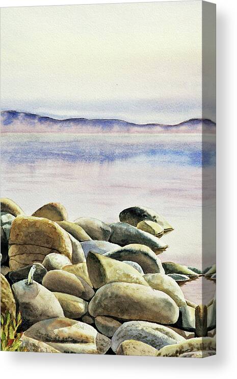 Rocks Canvas Print featuring the painting Rocks Water Reflections by Irina Sztukowski