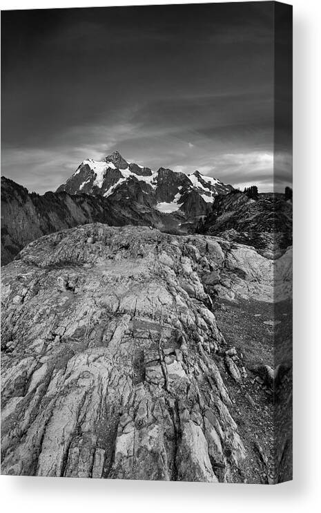 Mountains Canvas Print featuring the photograph Rocky Mount Shuksan in Black and White by Michael Russell