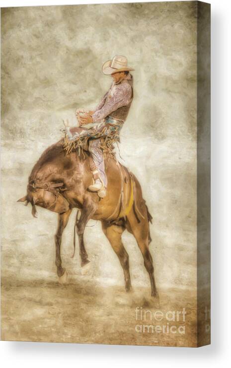 Rodeo Bronco Riding Canvas Print featuring the digital art Rodeo Bronco Riding Four by Randy Steele