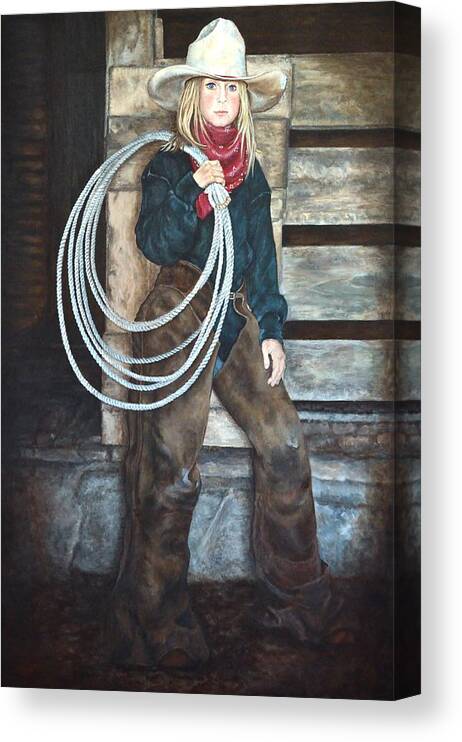 Western Paintings Canvas Print featuring the painting Ropen Ready by Traci Goebel