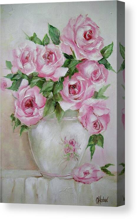 Pink Roses Canvas Print featuring the painting Rose Vase by Chris Hobel