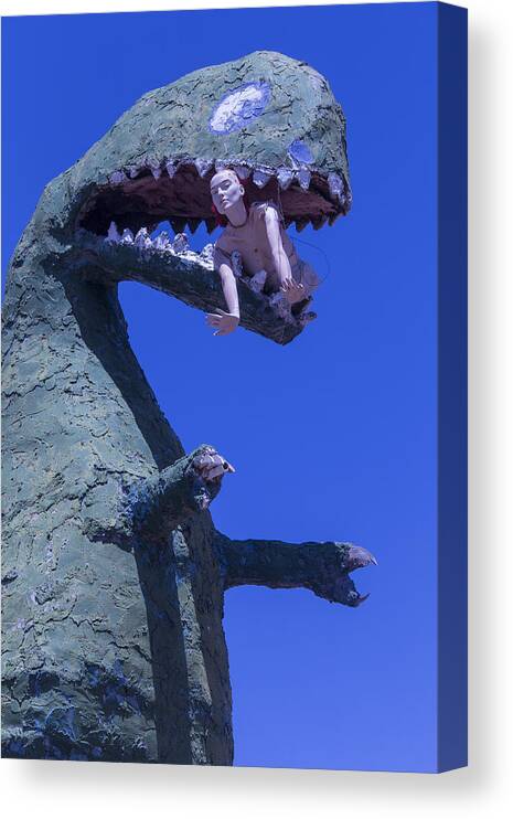 Roadside Dinosaur Canvas Print featuring the photograph Route 66 Roadside Dinosaur by Garry Gay