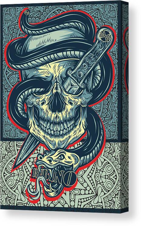Art Canvas Print featuring the painting Rubino Logo Tattoo Skull by Tony Rubino