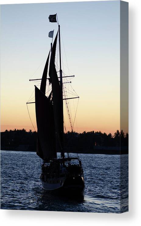 Boat Canvas Print featuring the photograph Sailing at Sunset by Jim Shackett