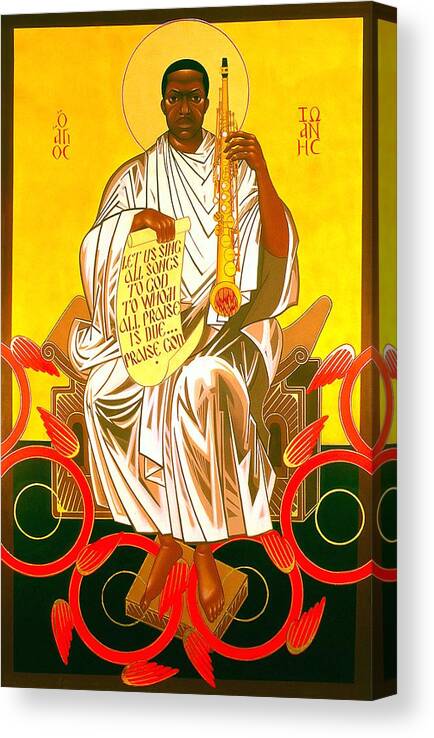 Saint John Coltrane Enthroned. Saint John Coltrane Icon Canvas Print featuring the painting Saint John Coltrane Enthroned by Mark Dukes