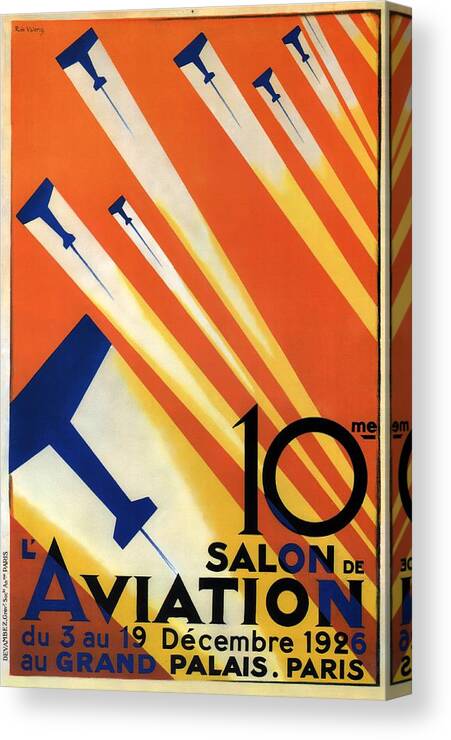 Airshow Canvas Print featuring the photograph Salon De Aviation - Au Grand Palais, Paris 1926 - Airshow - Retro travel Poster - Vintage Poster by Studio Grafiikka