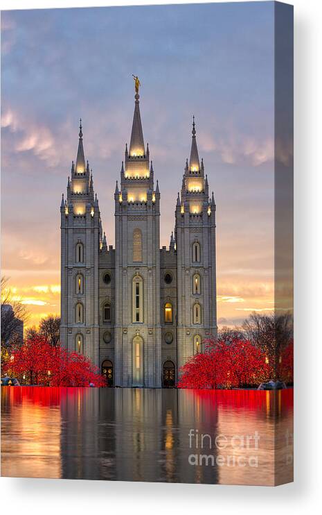 Lds Canvas Print featuring the photograph Salt Lake City Temple at Sunset by Bret Barton