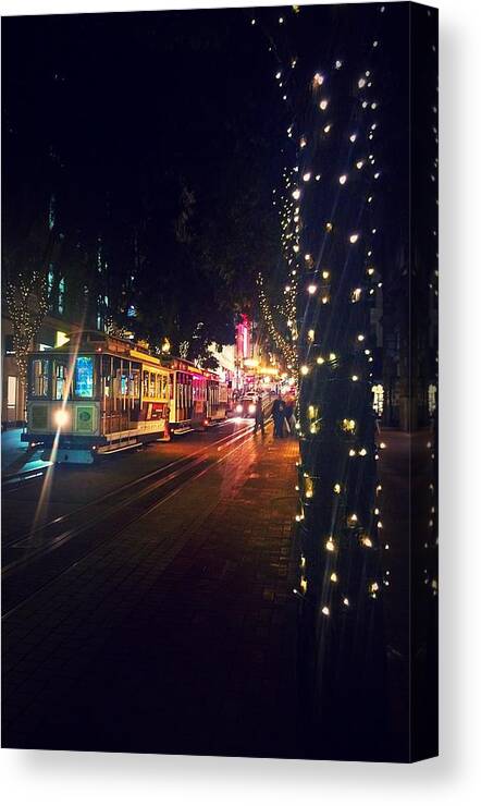 Sf Canvas Print featuring the photograph San Francisco Trolleys During Christmas by Nicole Alvarez