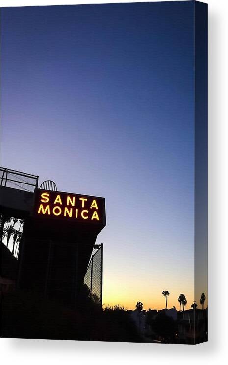 Santa Monica Canvas Print featuring the photograph Santa Monica Sunrise by Art Block Collections