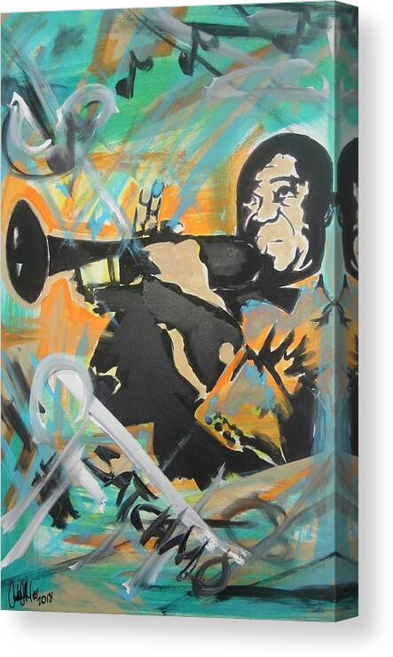 Satchmo Canvas Print featuring the painting Satch Armstrong by Antonio Moore