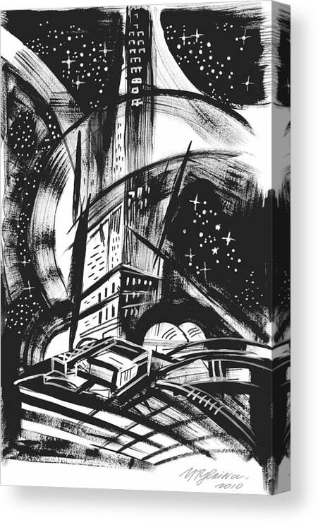 Cosmos Canvas Print featuring the drawing Sci Fi City by Yelena Tylkina