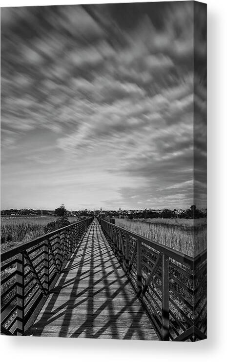Secaucus Canvas Print featuring the photograph Secaucus Greenway Trail NJ BW by Susan Candelario