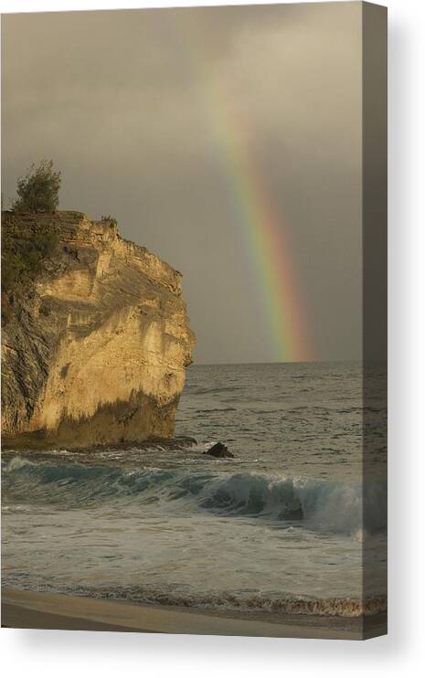 Rainbow Canvas Print featuring the photograph Shipwreck Beach Rainbow by Bonita Hensley