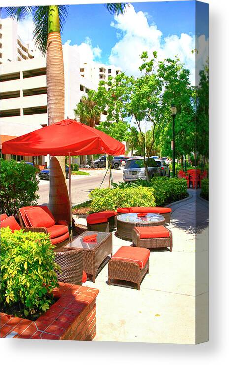 Sidewalk Canvas Print featuring the photograph Sidewalk seating by Chris Smith