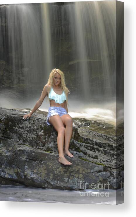 Waterfall Canvas Print featuring the photograph Siiting front of waterfall by Dan Friend