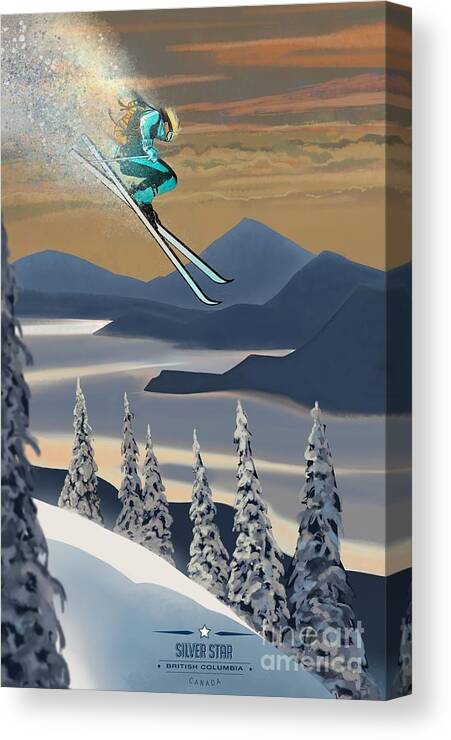 Retro Ski Art Canvas Print featuring the painting Silver Star ski poster by Sassan Filsoof