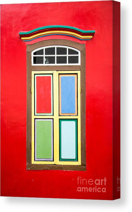 Window Canvas Print featuring the photograph Singapore red window by Delphimages Photo Creations