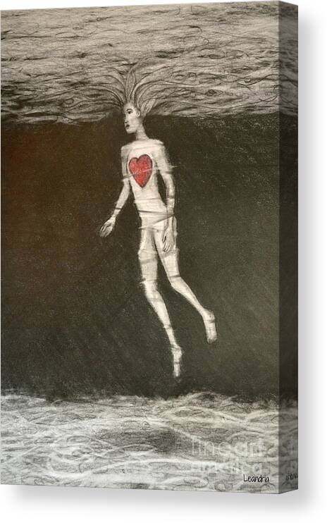 Floating Hearts Canvas Print featuring the drawing Single Heart by Leandria Goodman
