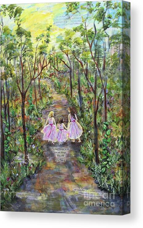 Sisters Canvas Print featuring the mixed media Sisters by Janis Lee Colon