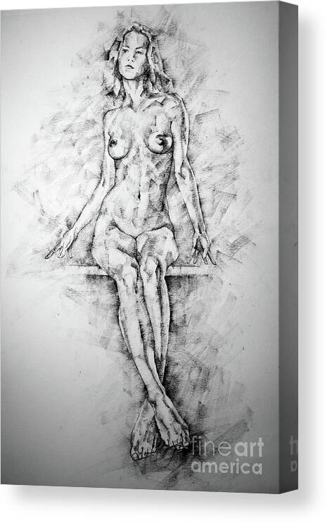 Art Canvas Print featuring the drawing SketchBook Page 39 Drawing Female Full Body Sitting Front Pose by Dimitar Hristov