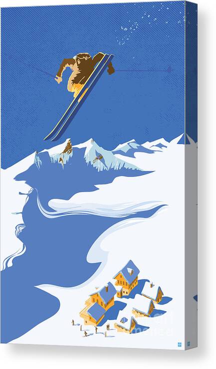Ski Canvas Print featuring the painting Sky Skier by Sassan Filsoof