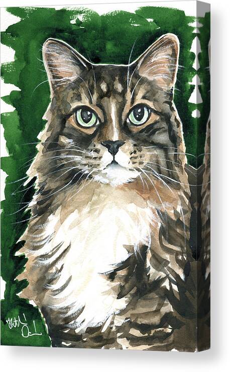 Cat Canvas Print featuring the painting Sly / Fluffy Tabby Cat Portrait by Dora Hathazi Mendes