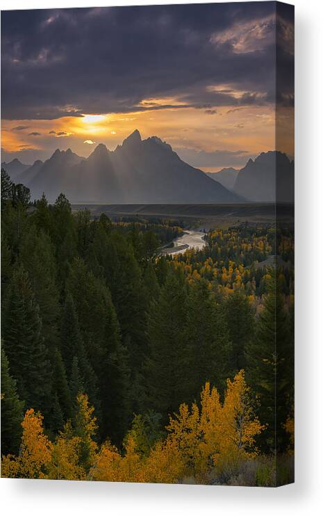 Grand Tetons Canvas Print featuring the photograph Snake River Sunset by Joseph Rossbach