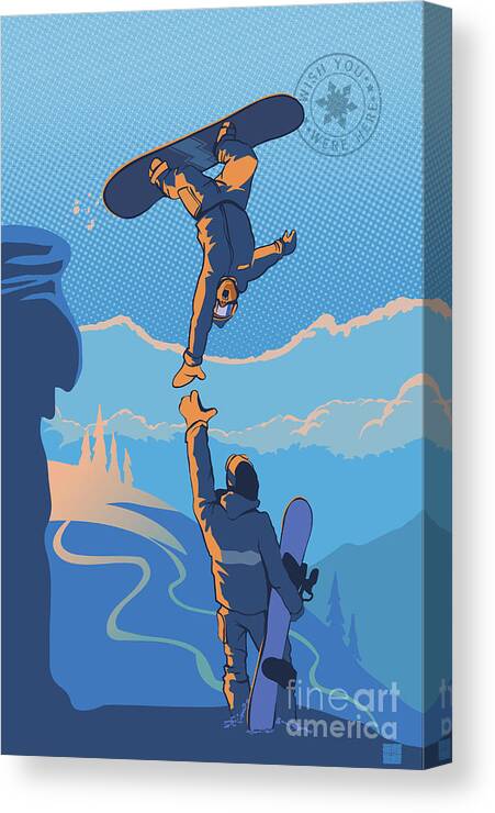 Snowboarding Canvas Print featuring the painting Snowboard High Five by Sassan Filsoof